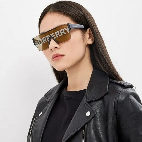 Burberry BE4291 3001/G Sunglasses Black Gray Gold Shield Unisex main image 10